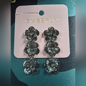 Emberly Silver Floral Drop Earrings